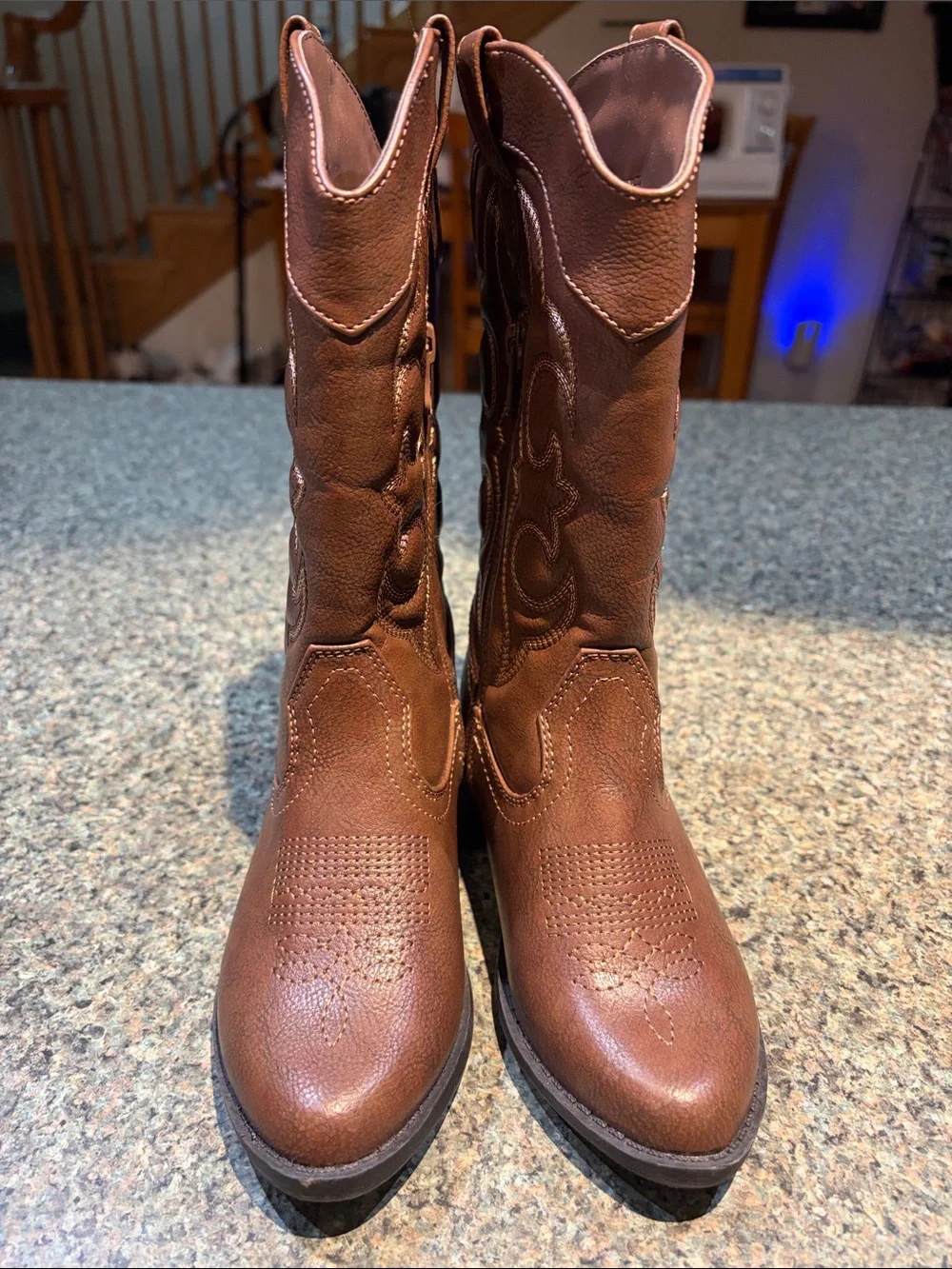 Cat & Jack youth size 13 Brown Western Mid-Calf Boots Stitching Detail